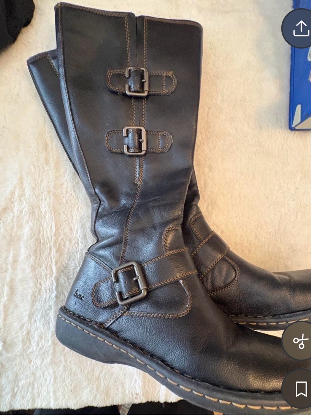 b.o.c. Brown Leather Lace-Up Mid-Calf Buckle Boots